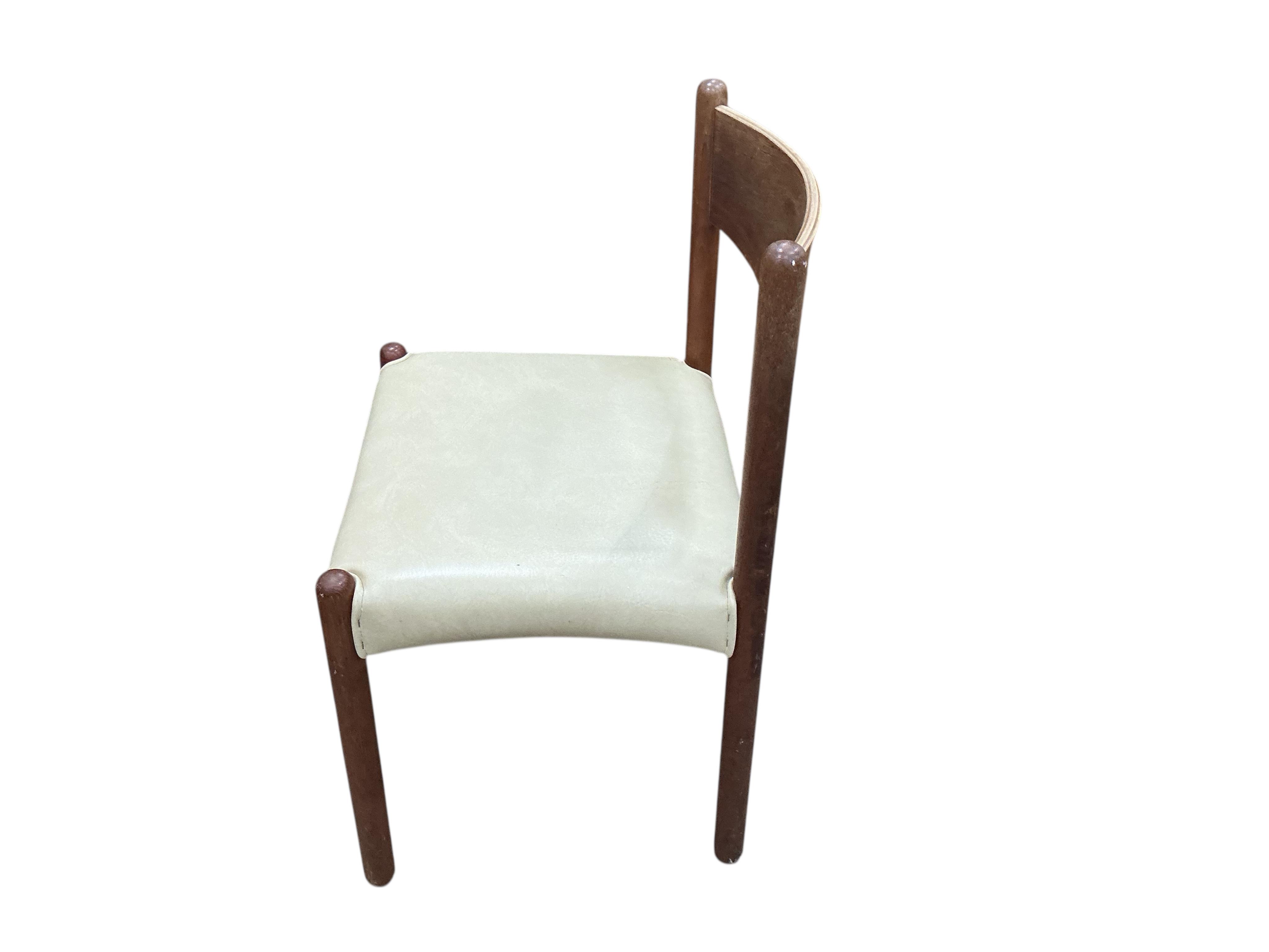 A set of six mid century Danish teak dining chairs, width 47cm, depth 46cm, height 76cm